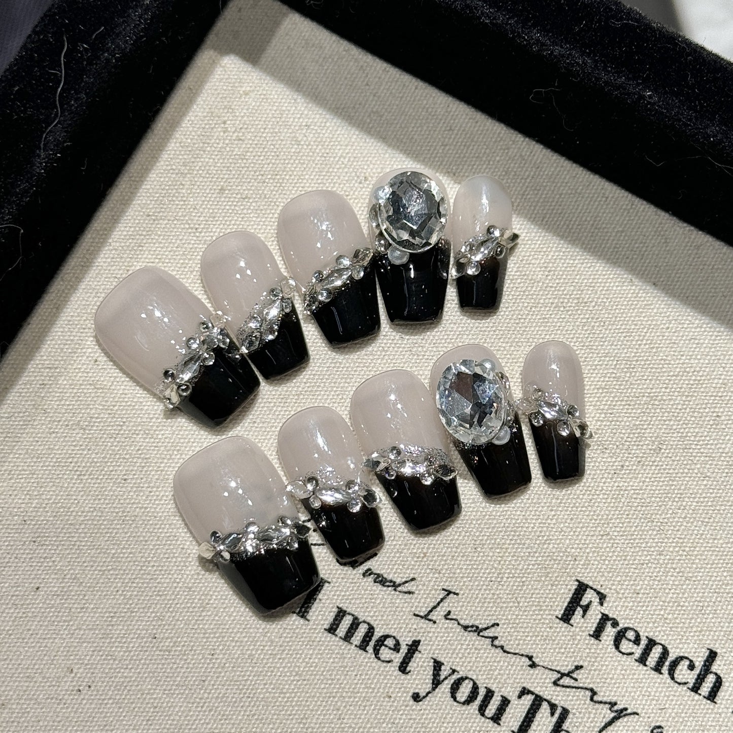 Black  French Love  Press On False Nails