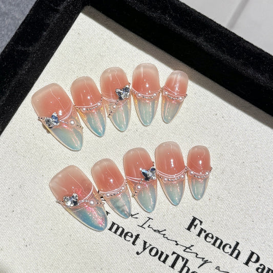 Beihai Sunset Press-on Nails: Capture the beauty of the afterglow and bloom fingertip charm.